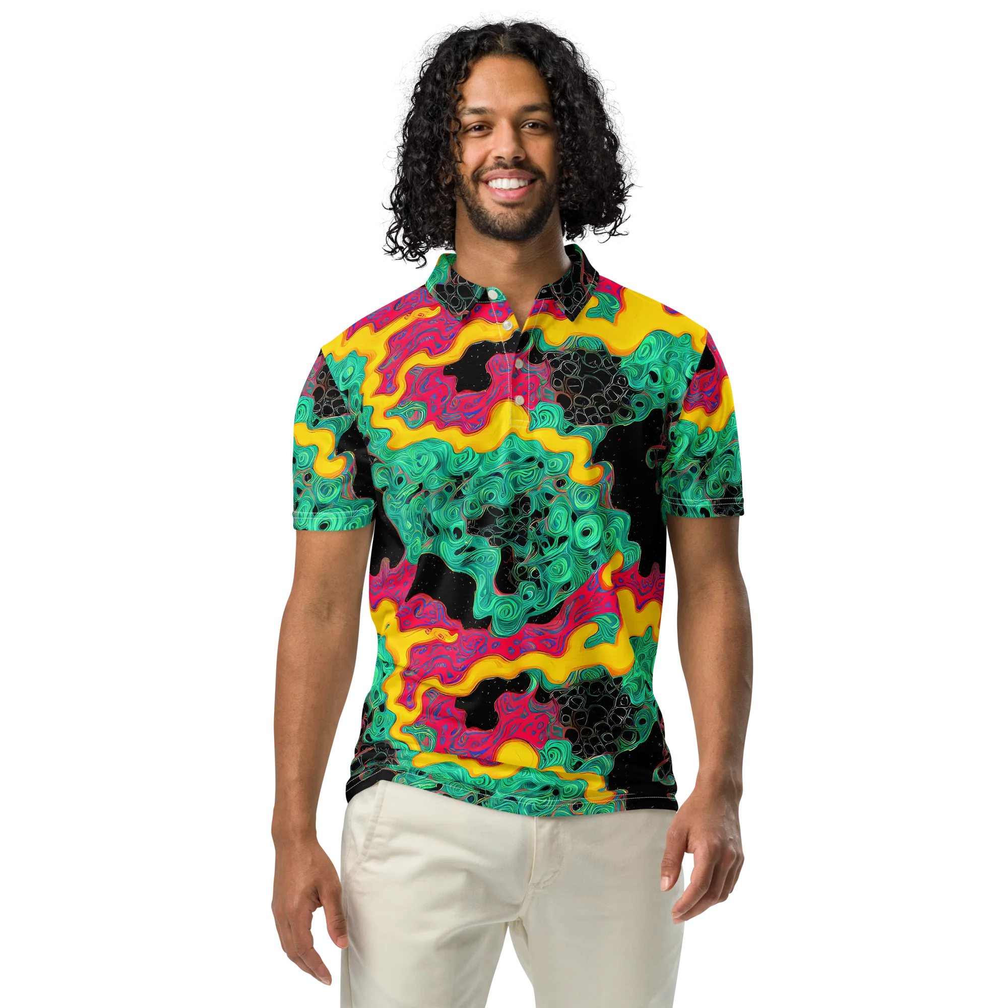 Electric Malachite on Men's Slim Fit Polo Shirt — Front