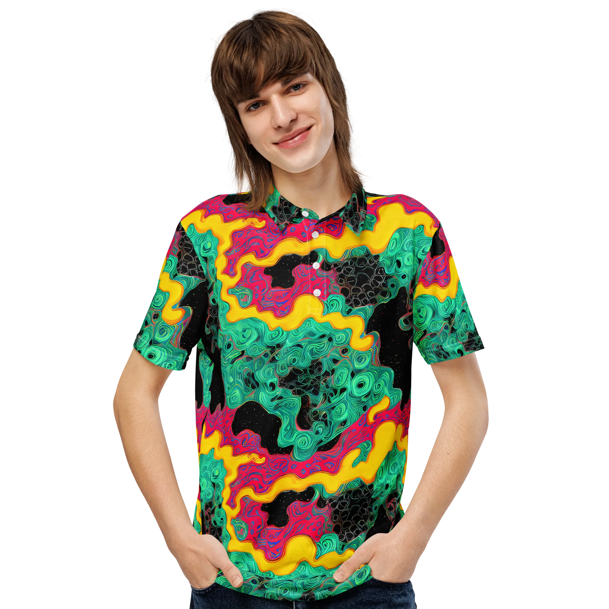Electric Malachite on Men's Slim Fit Polo Shirt — Front