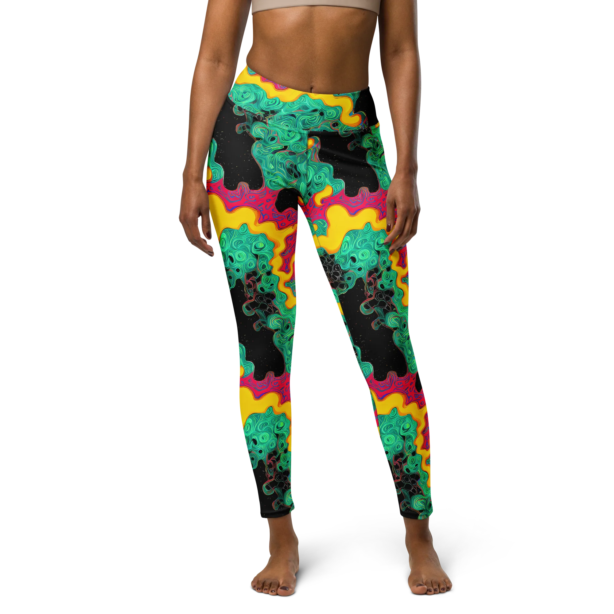 Electric Malachite on Yoga Leggings — Front