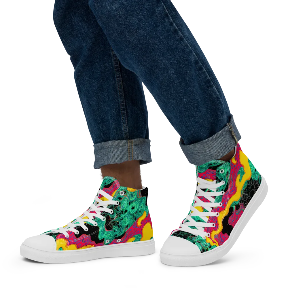 Electric Malachite on Men's High Top Canvas Shoes — Left