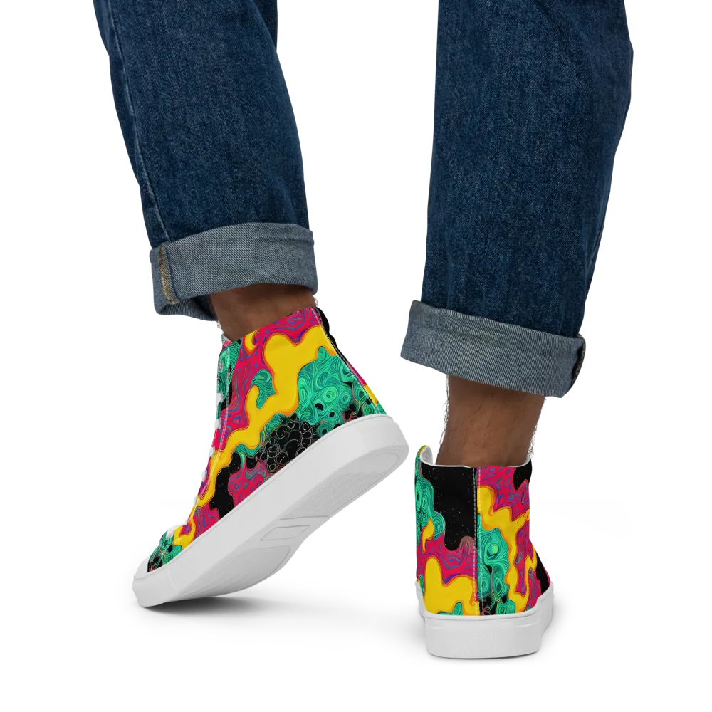 Electric Malachite on Men's High Top Canvas Shoes — Back