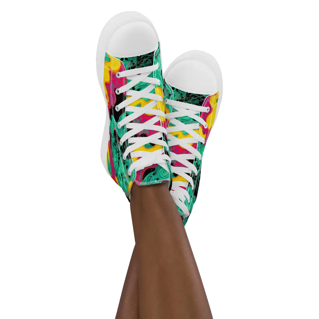 Electric Malachite on Women's High Top Canvas Shoes — Front