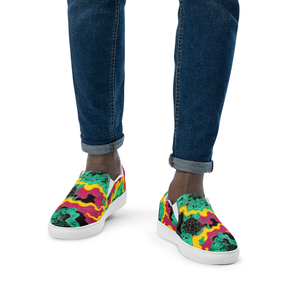 Electric Malachite on Men's Slip-On Canvas Shoes — Front