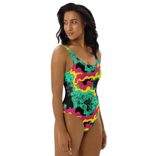 Electric Malachite on a One-Piece Swimsuit