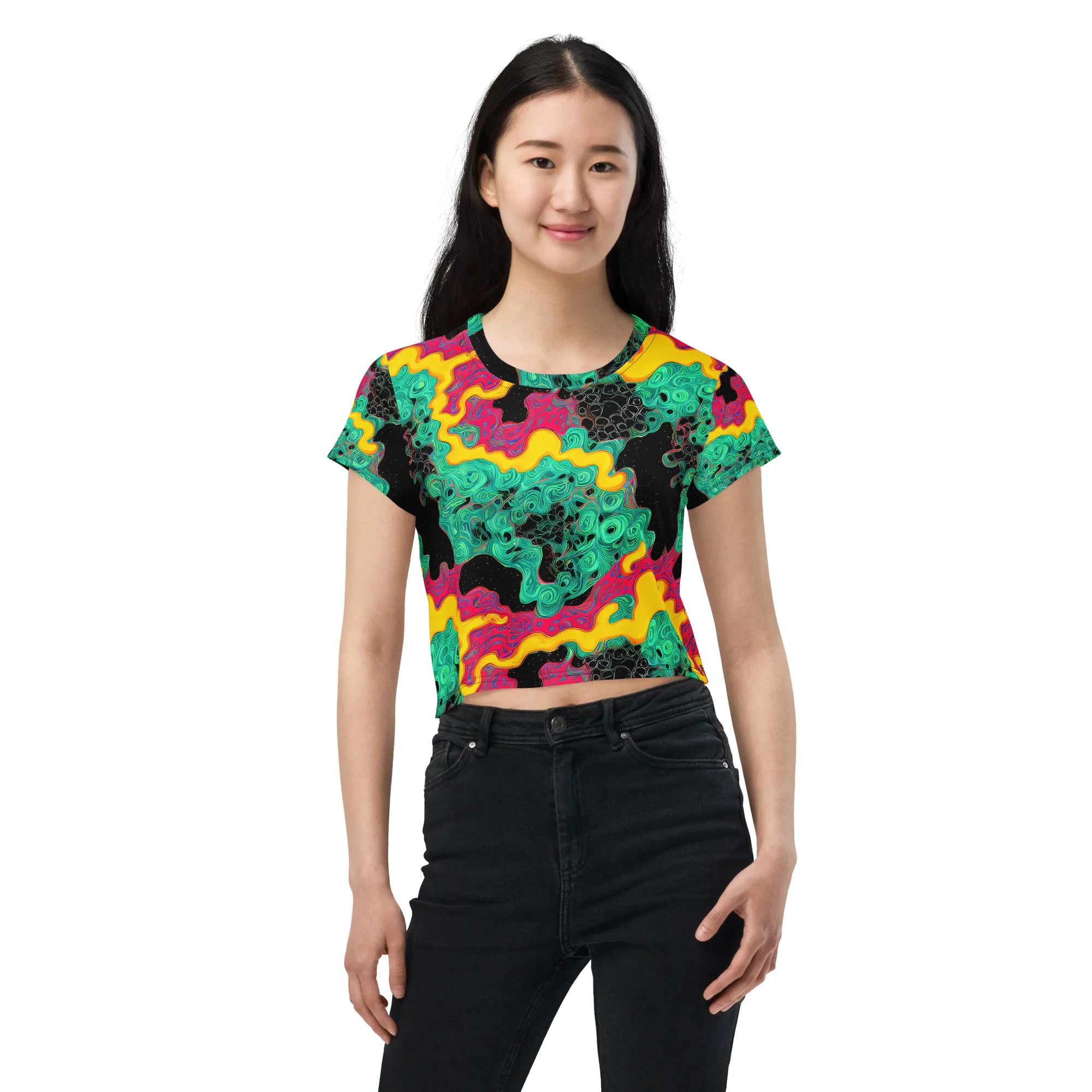 Electric Malachite on Crop Tee — Front