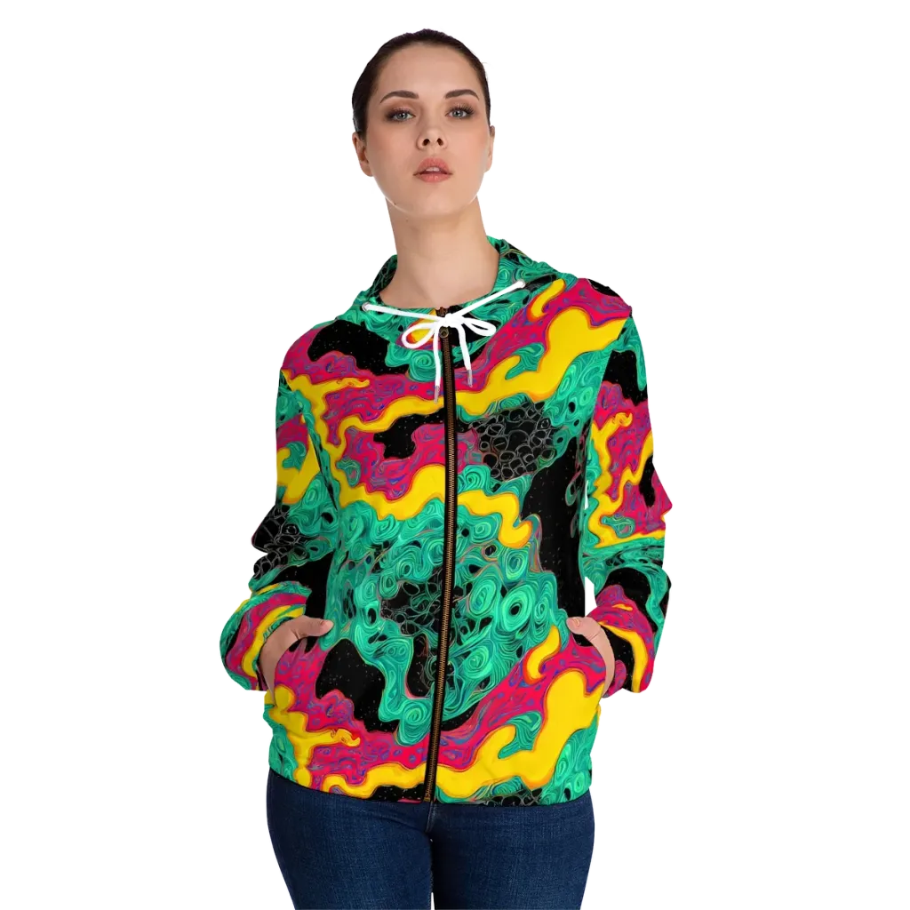 Electric Malachite on Women's Full-Zip Hoodie — Front On Person