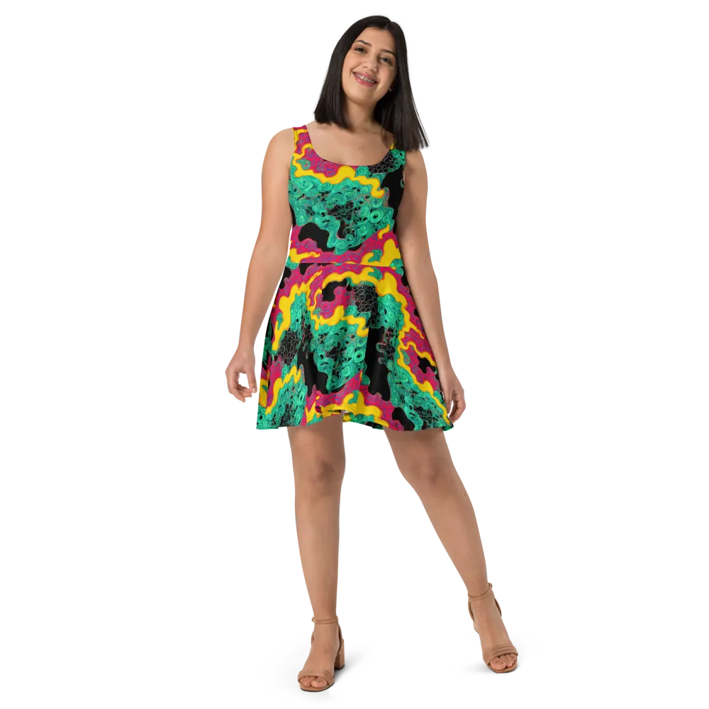 Electric Malachite on Skater Dress — Front