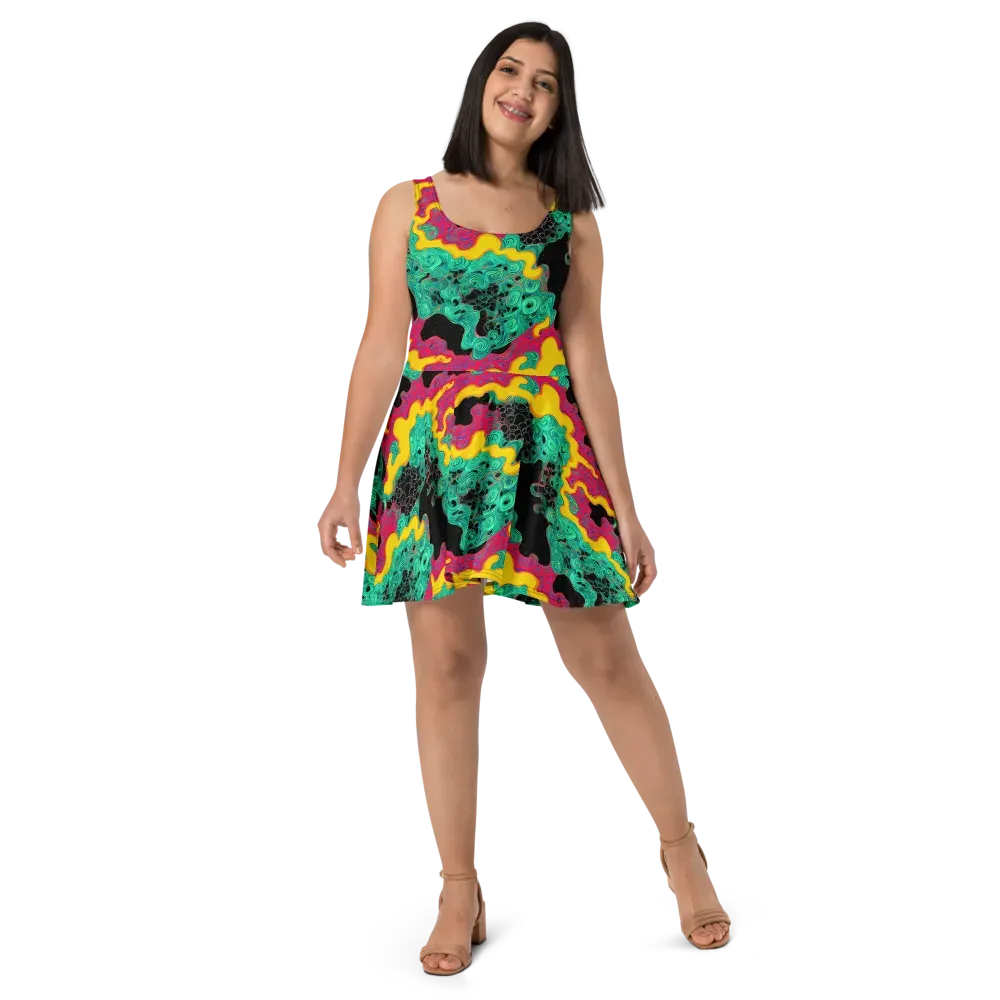 Electric Malachite on Skater Dress — Front