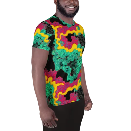 Electric Malachite on a Men's Athletic T-Shirt