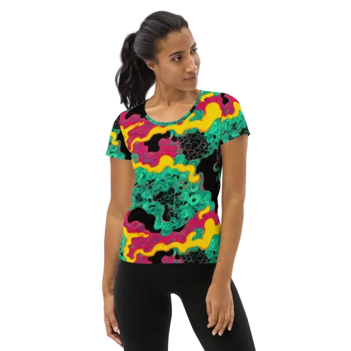 Electric Malachite on a Women's Athletic T-Shirt
