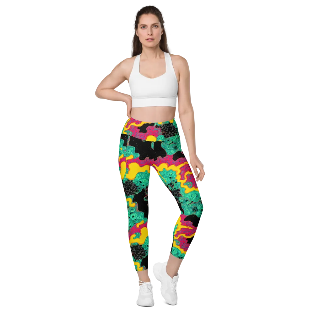 Electric Malachite on Leggings with Pockets — Front