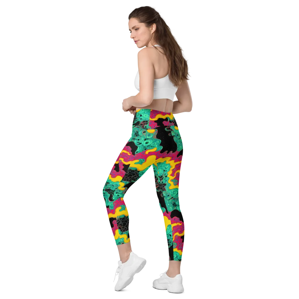 Electric Malachite on Leggings with Pockets — Left Back