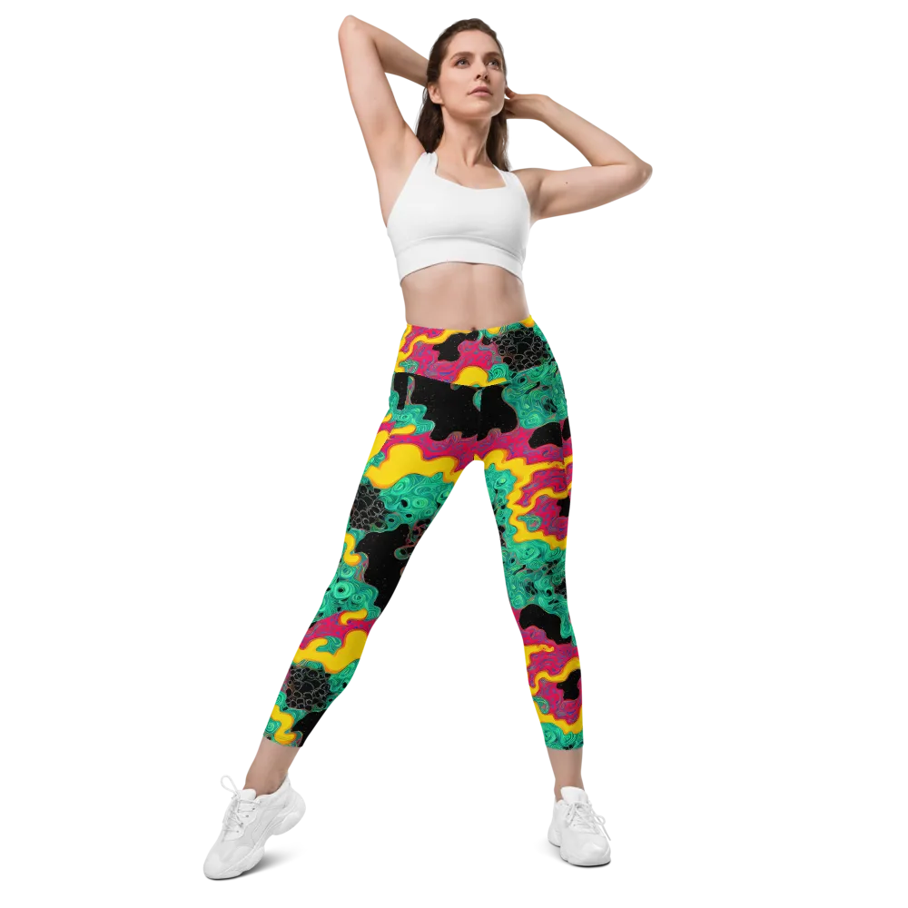 Electric Malachite on Leggings with Pockets — Front