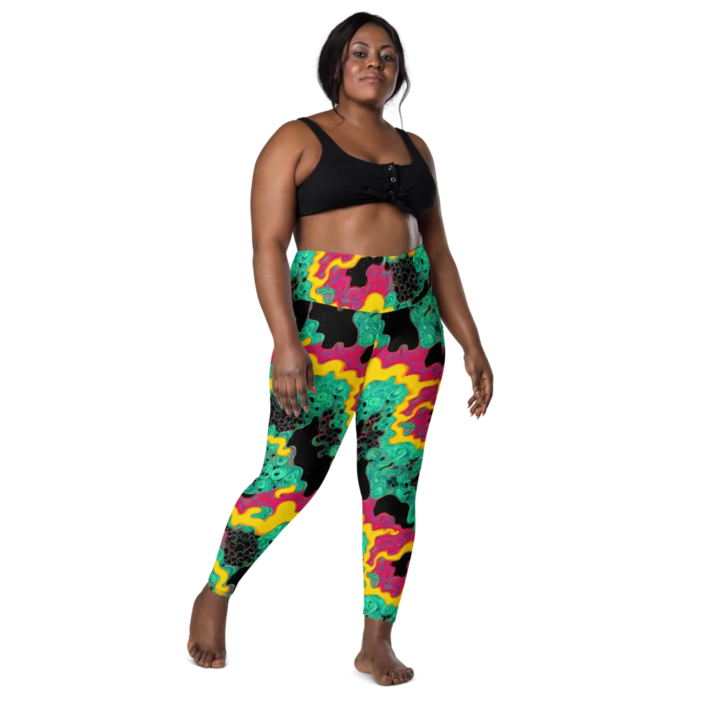 Electric Malachite on Leggings with Pockets — Front