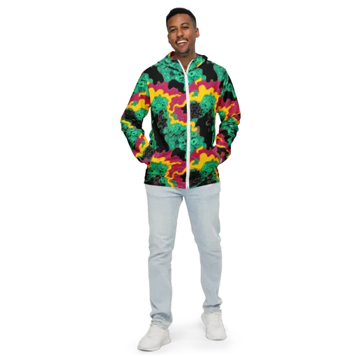 Electric Malachite on a Men's Windbreaker