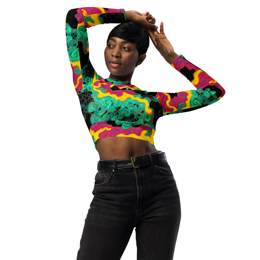 Electric Malachite on Long Sleeve Crop Top — Front
