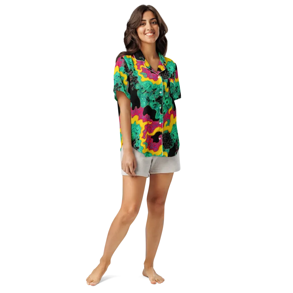 Electric Malachite on Women's Short Sleeve Pajama Top — Front