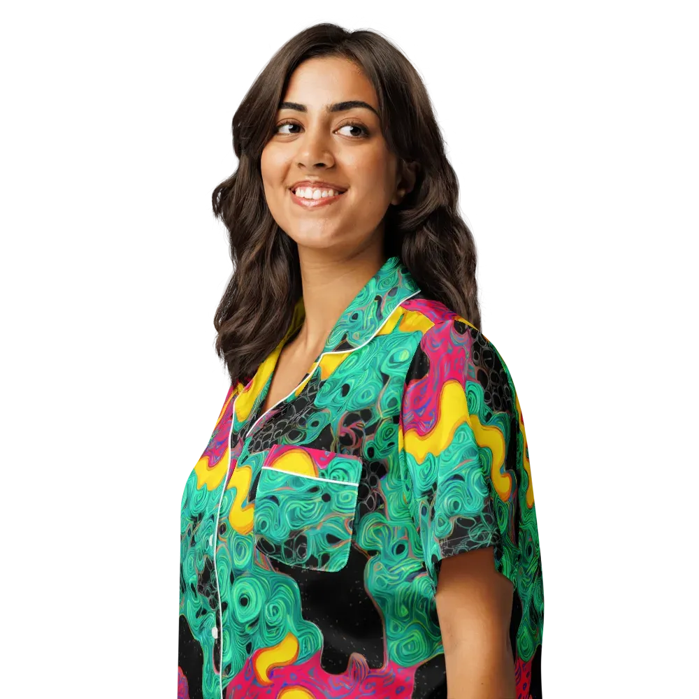 Electric Malachite on Women's Short Sleeve Pajama Top — Left Front