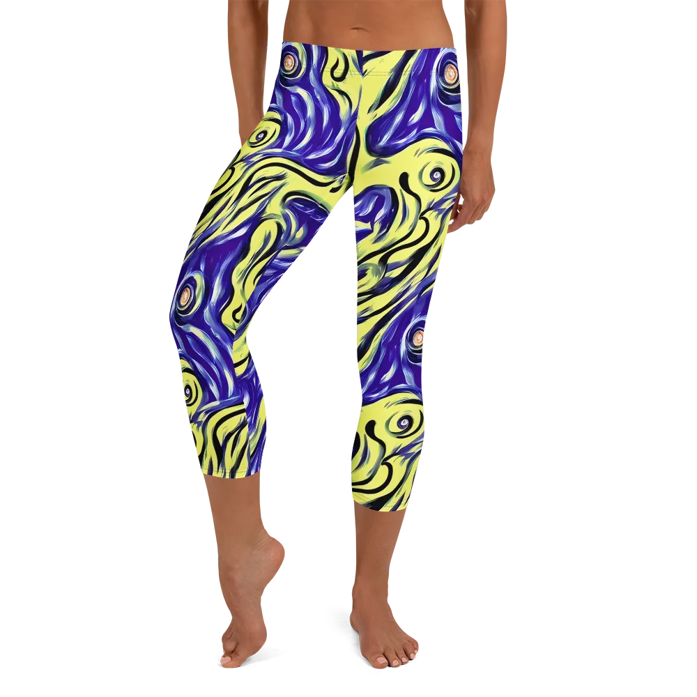 Royal Riptide on Capri Leggings — Front
