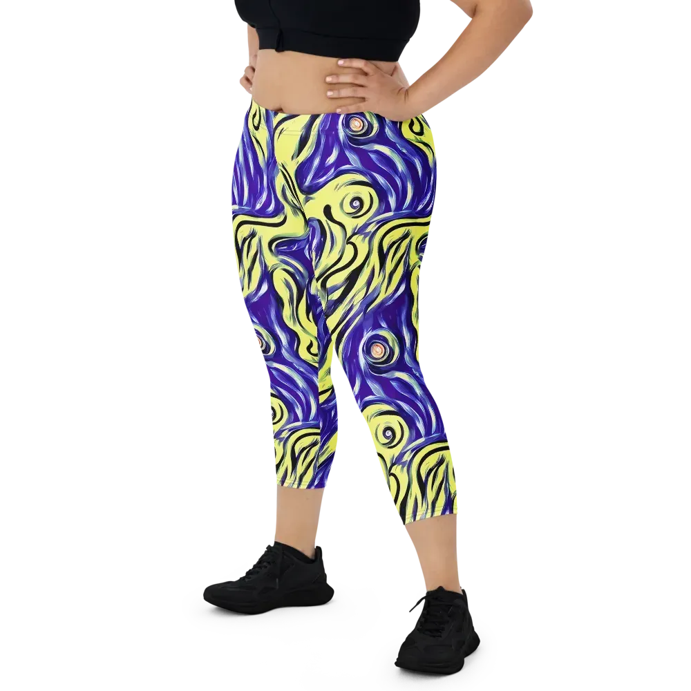 Royal Riptide on Capri Leggings — Front