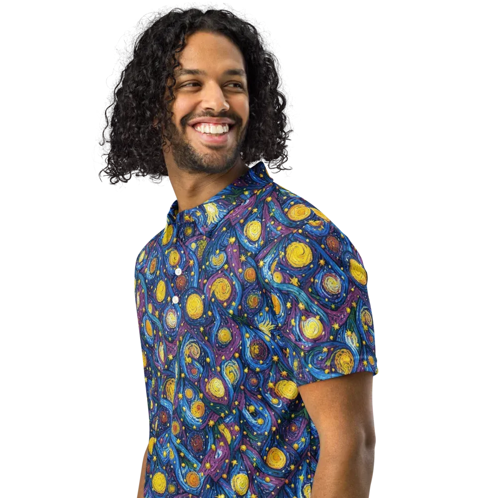 Cosmic Whirlpool on Men's Slim Fit Polo Shirt — Left Front