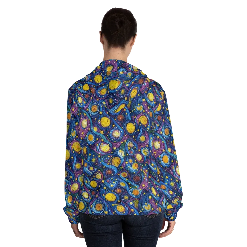 Cosmic Whirlpool on Women's Full-Zip Hoodie — Back On Person