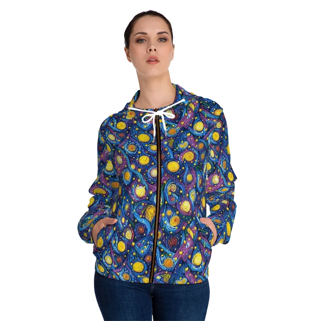 Cosmic Whirlpool on Women's Full-Zip Hoodie — Front On Person