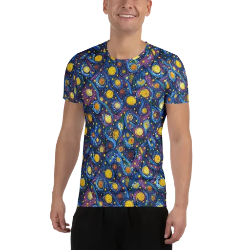Cosmic Whirlpool on a Men's Athletic T-Shirt