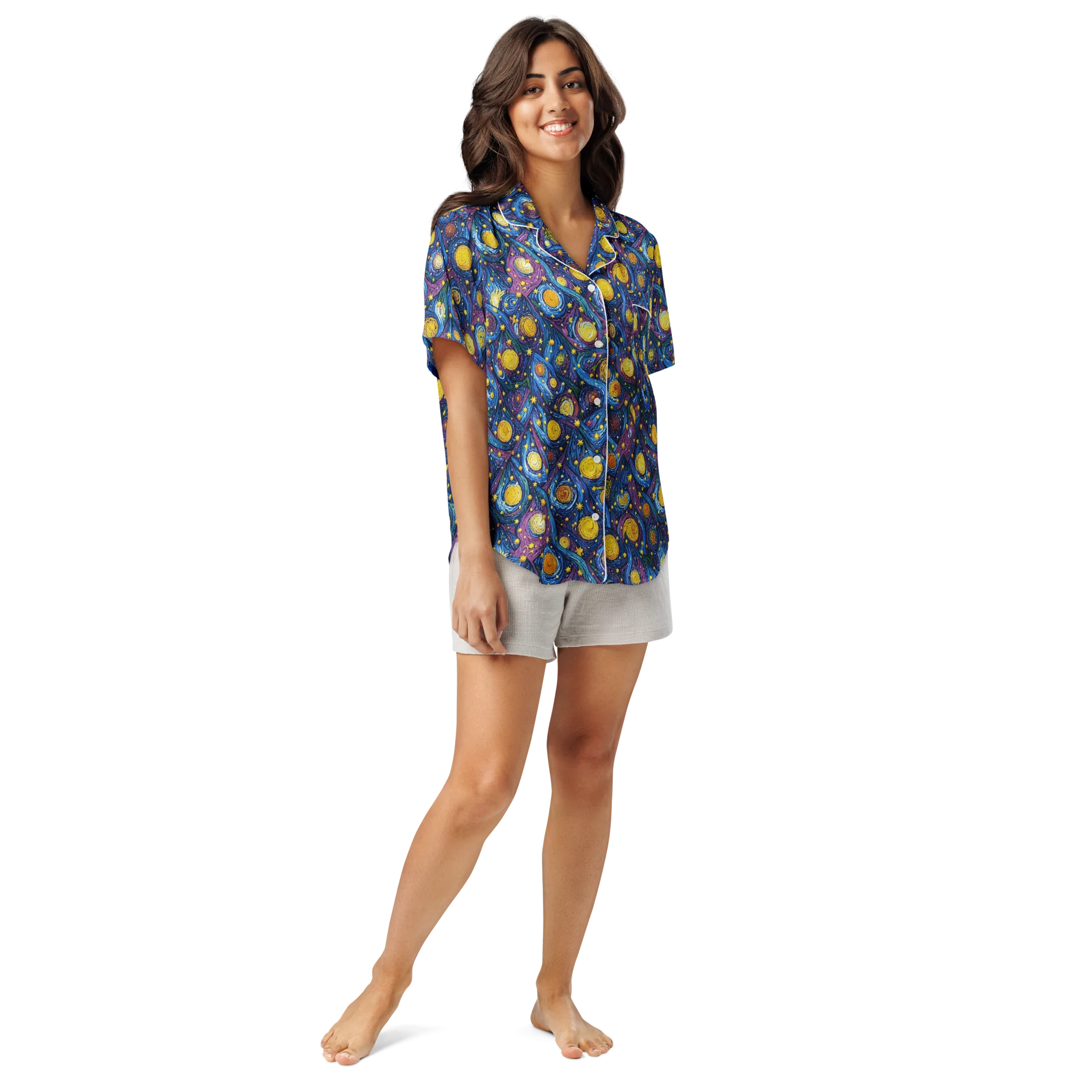 Cosmic Whirlpool on Women's Short Sleeve Pajama Top — Front