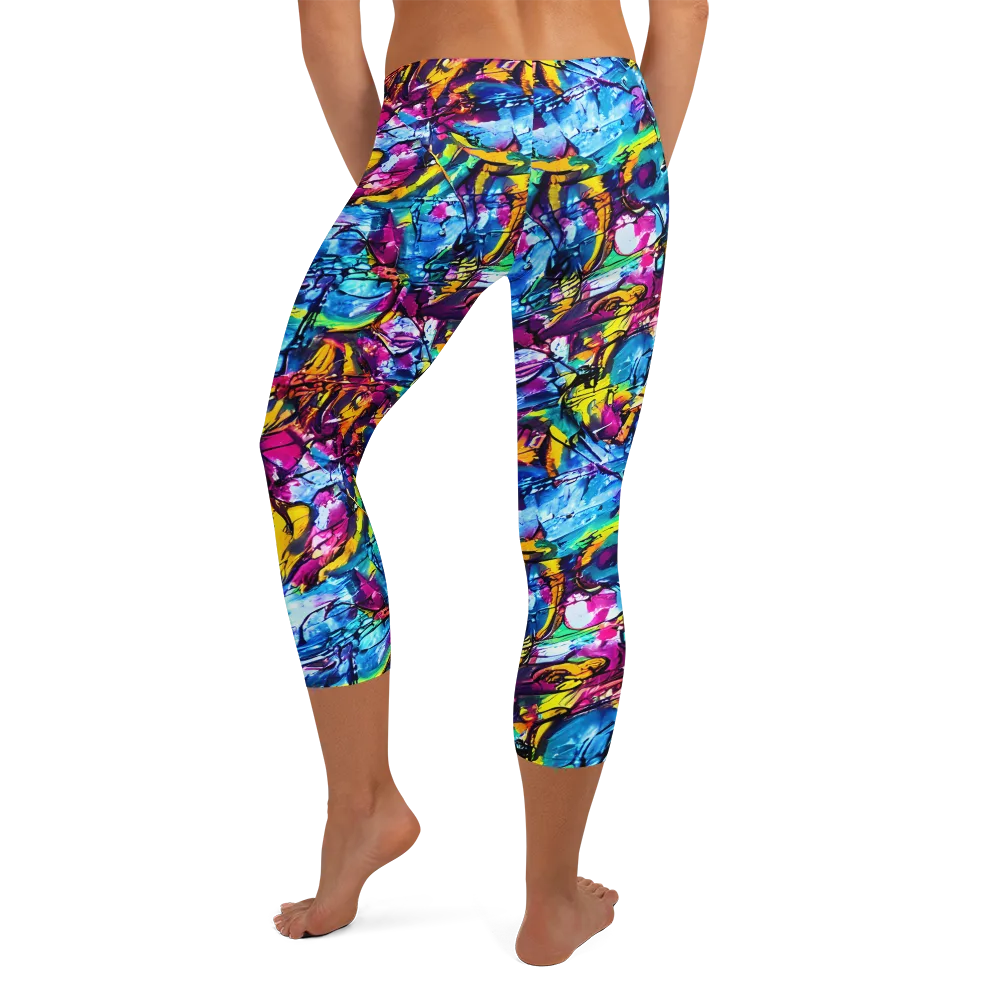 Fuchsia Voltage on Capri Leggings — Back