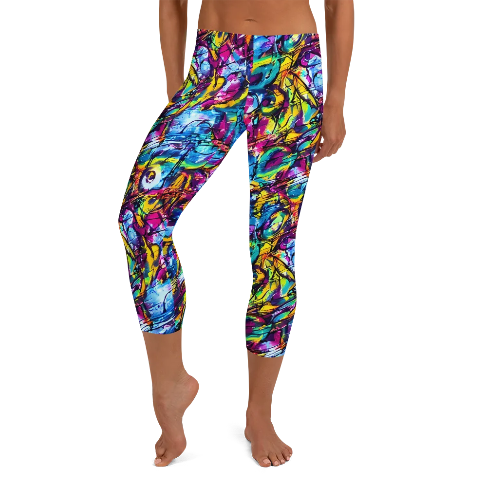 Fuchsia Voltage on Capri Leggings — Front