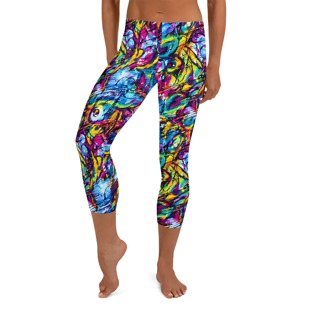 Fuchsia Voltage on Capri Leggings — Front