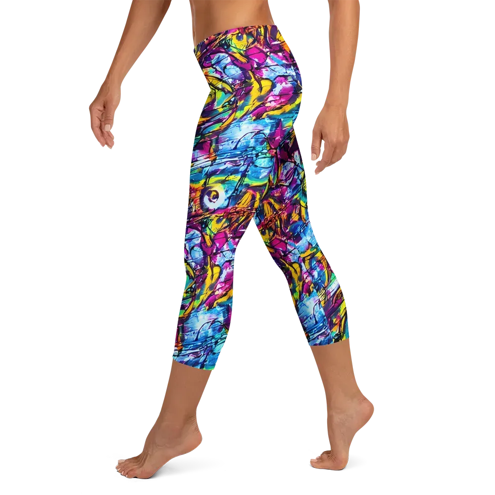Fuchsia Voltage on Capri Leggings — Left