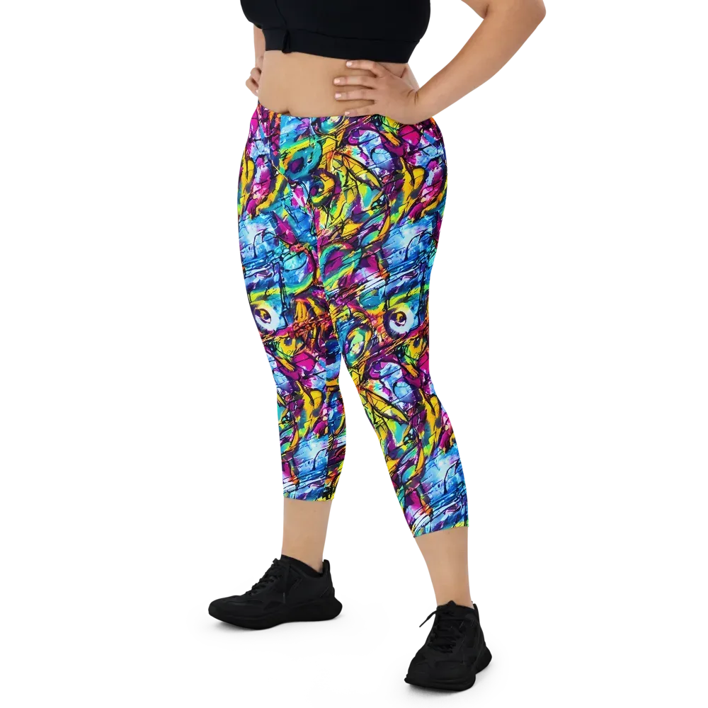 Fuchsia Voltage on Capri Leggings — Front