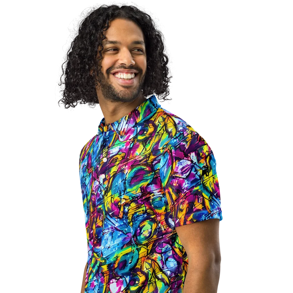 Fuchsia Voltage on Men's Slim Fit Polo Shirt — Left Front