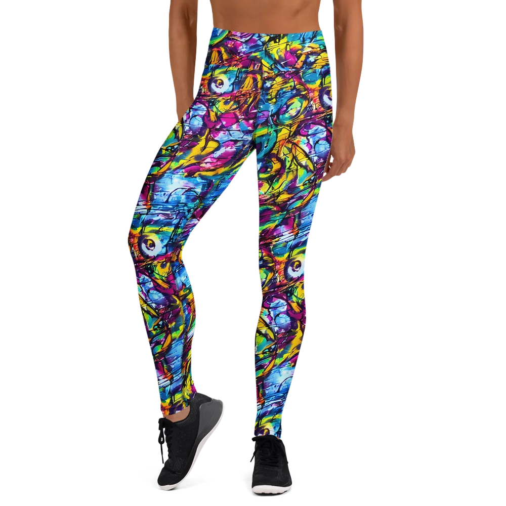 Fuchsia Voltage on Yoga Leggings — Front