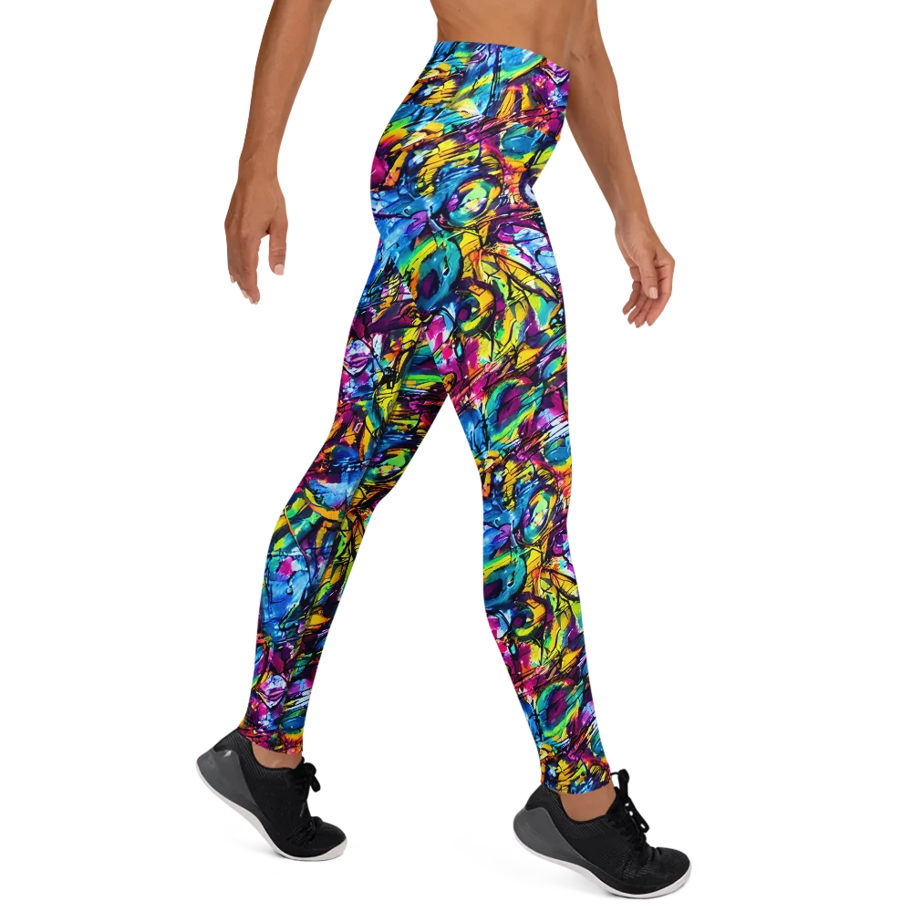 Fuchsia Voltage on Yoga Leggings — Right