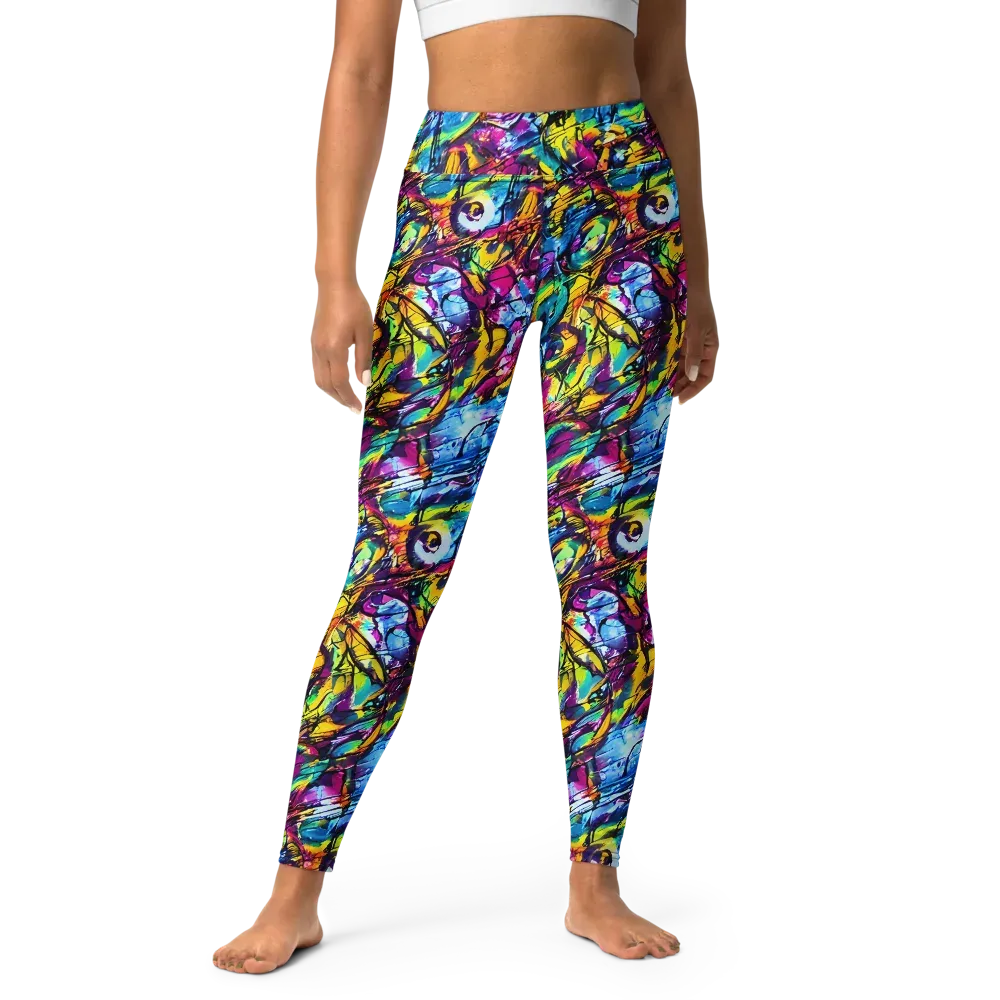 Fuchsia Voltage on Yoga Leggings — Front