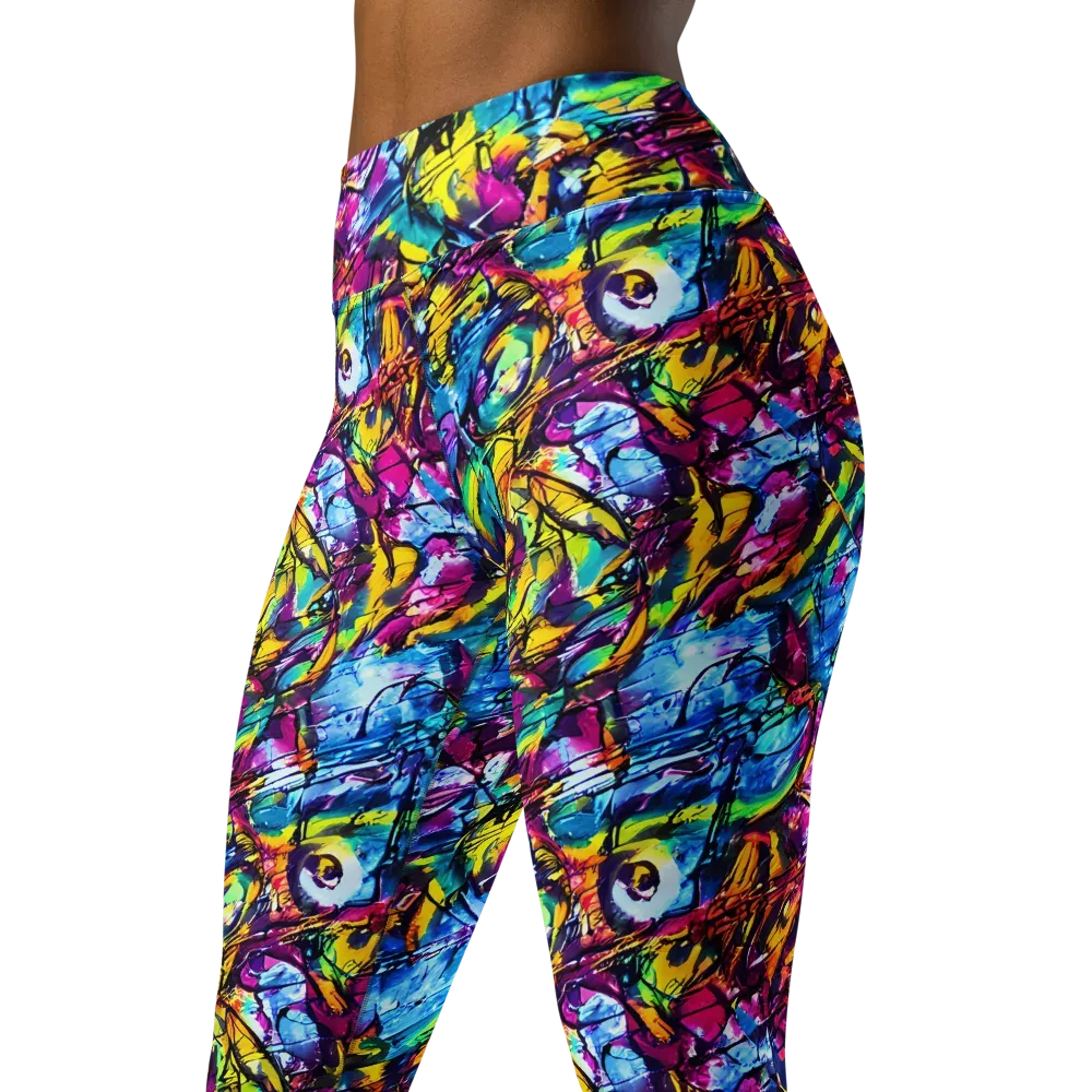 Fuchsia Voltage on Yoga Leggings — Left Front