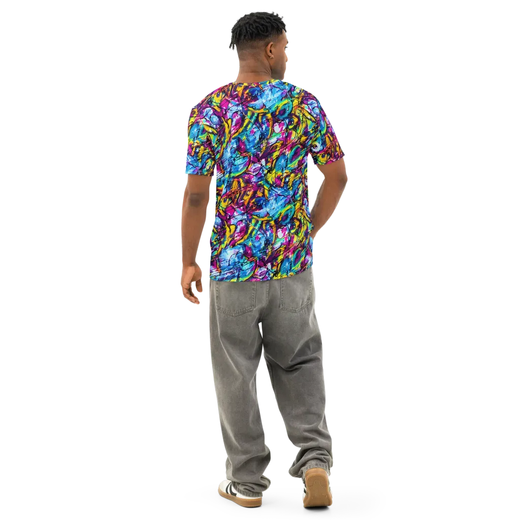 Fuchsia Voltage on Men's Cotton Crew Neck T-Shirt — Back