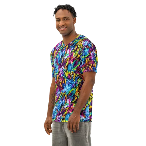 Fuchsia Voltage on a Men's Cotton Crew Neck T-Shirt