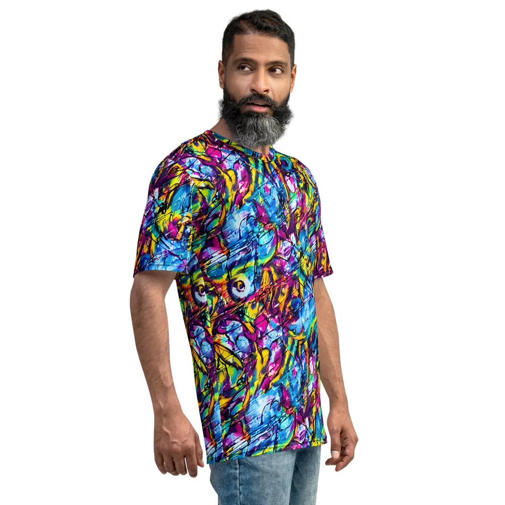 Fuchsia Voltage on Men's Crew Neck T-Shirt — Right