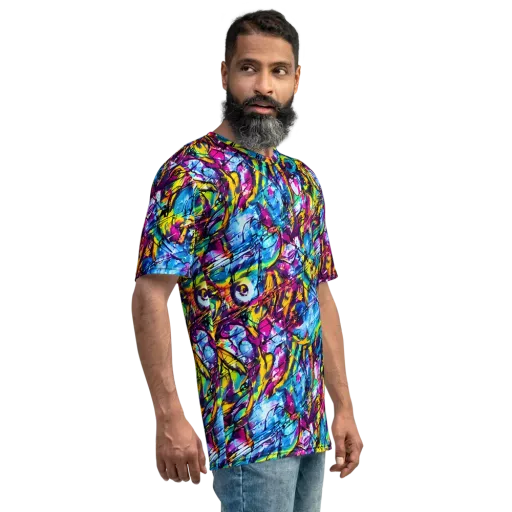Fuchsia Voltage on a Men's Crew Neck T-Shirt