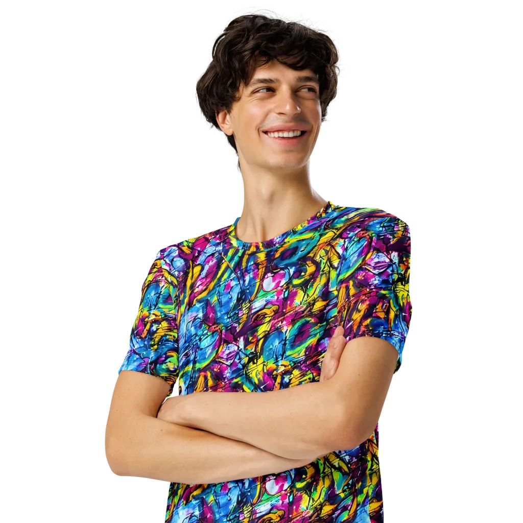 Fuchsia Voltage on Men's Crew Neck T-Shirt — Left Front