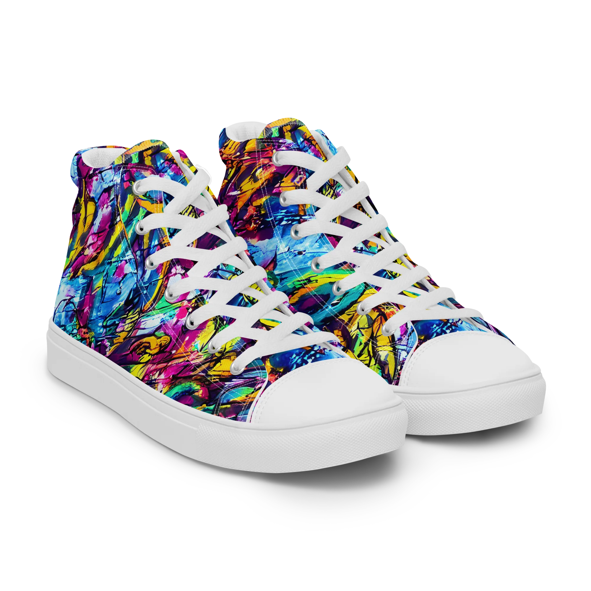 Fuchsia Voltage on Men's High Top Canvas Shoes — Right Front