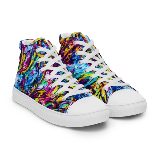 Fuchsia Voltage on a Men's High Top Canvas Shoes