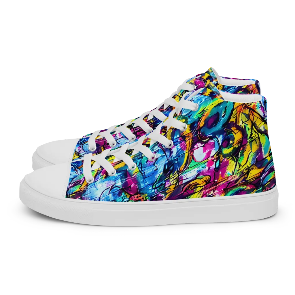 Fuchsia Voltage on Men's High Top Canvas Shoes — Left