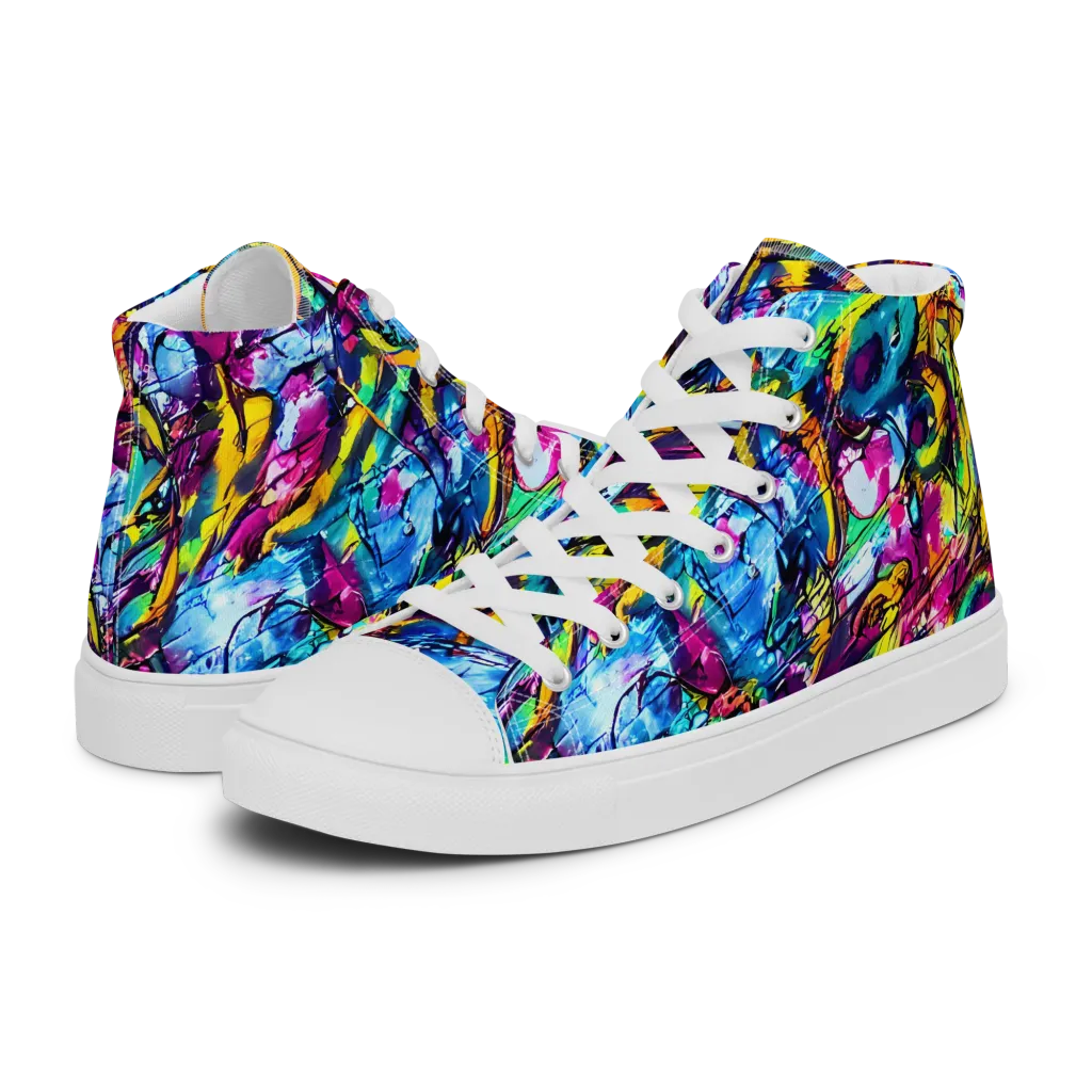 Fuchsia Voltage on Men's High Top Canvas Shoes — Left