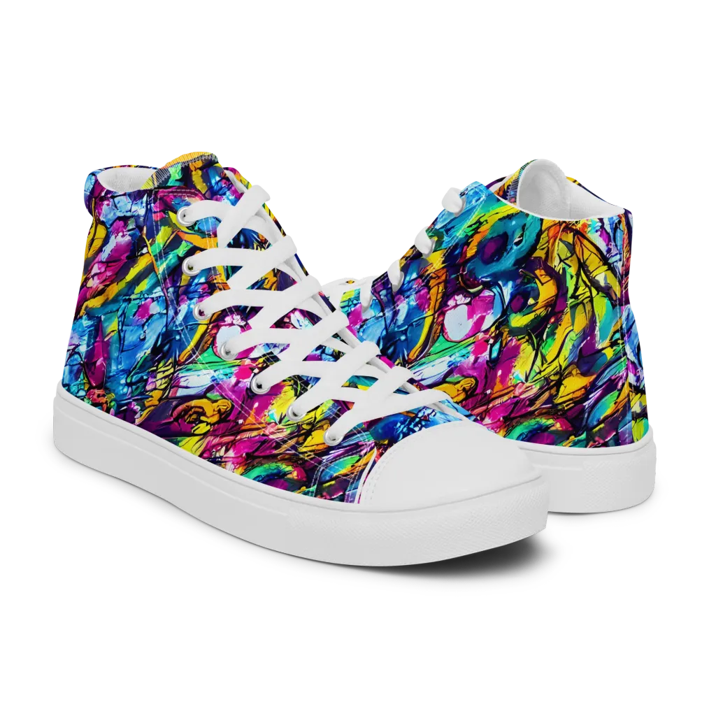 Fuchsia Voltage on Men's High Top Canvas Shoes — Right