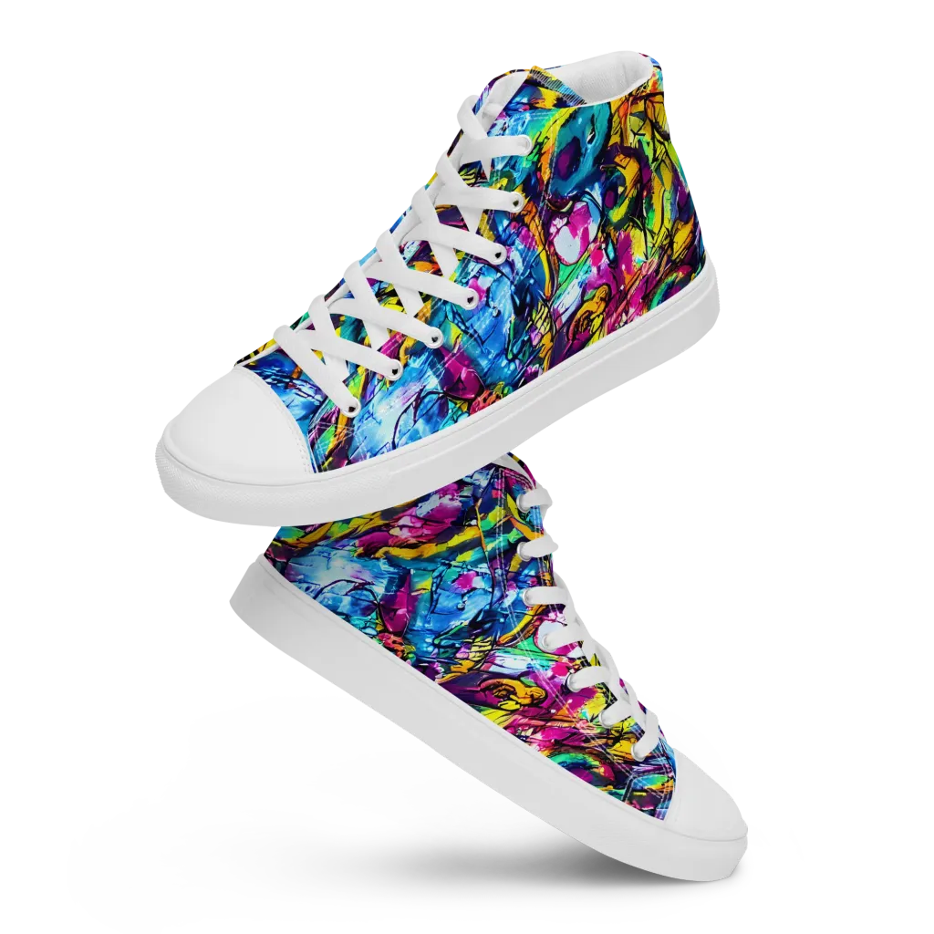 Fuchsia Voltage on Men's High Top Canvas Shoes — Front